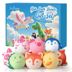 Aofmee kids bath bombs in six animal shapes swirl in the tub for a playful bath time.