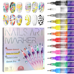 AOKELEON 12 colors nail art pens set for vibrant at-home designs.