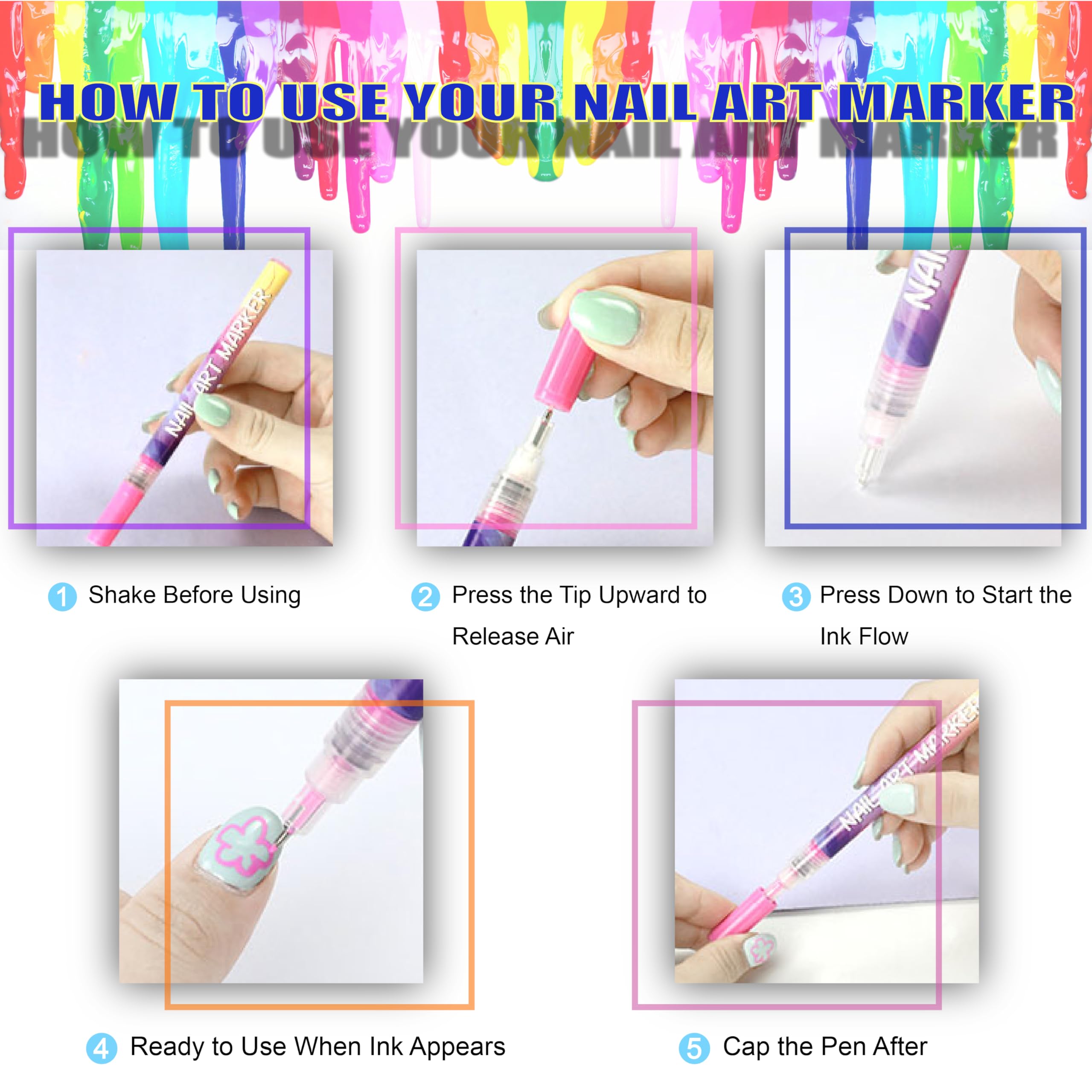 AOKELEON precise 0.5 mm tip nail art pens for fine details.