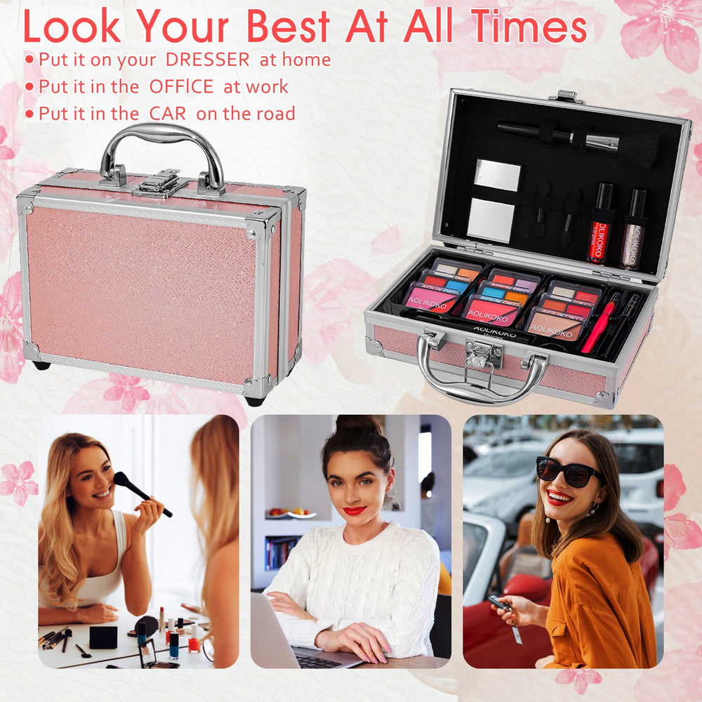 AOLIKOKO compact mirror fits inside the pink train case