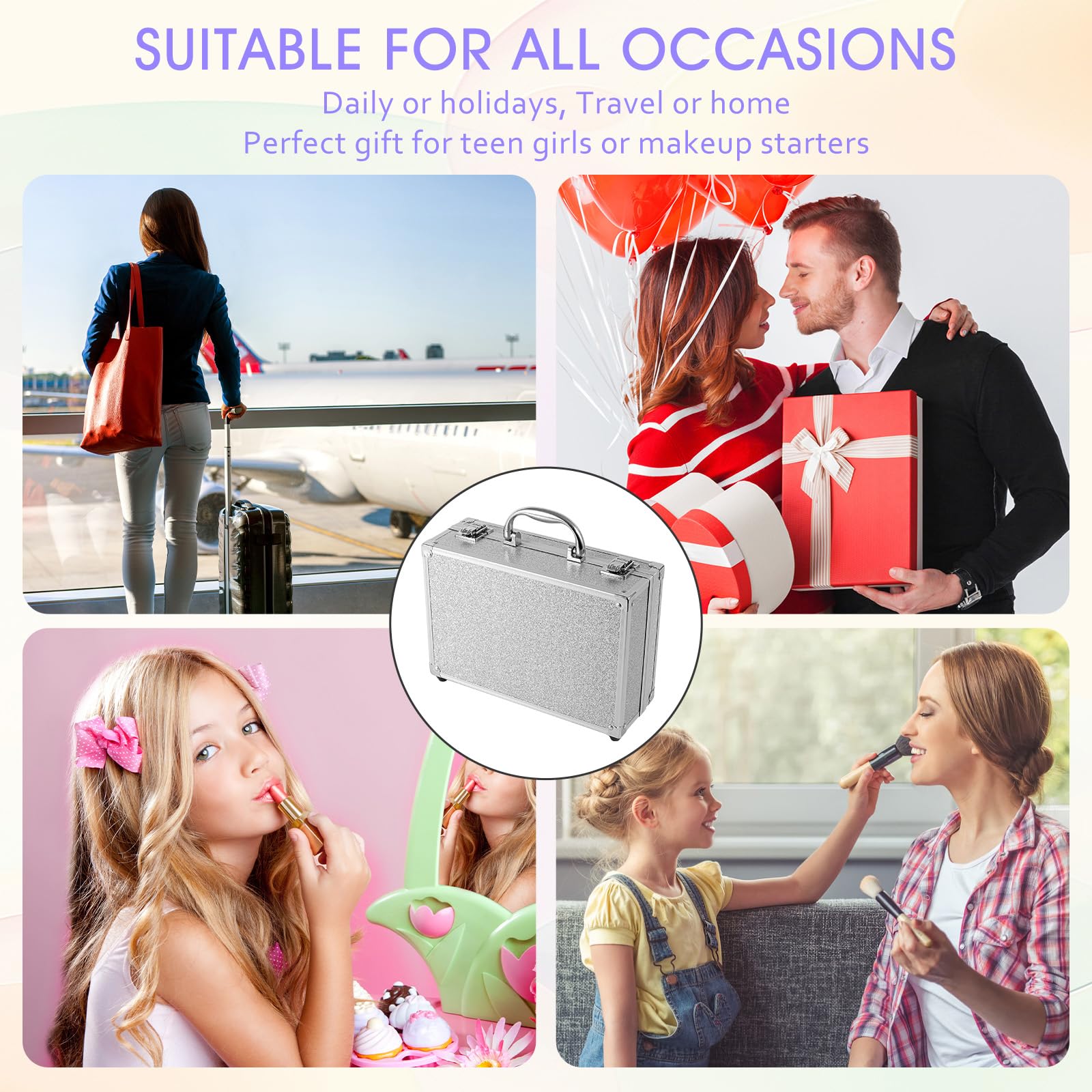 AOLIKOKO reusable train case with travel-friendly mirror.