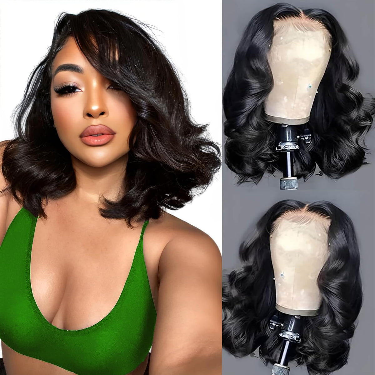 Aolisox 14-inch bob wig with body wave for natural movement and shine.