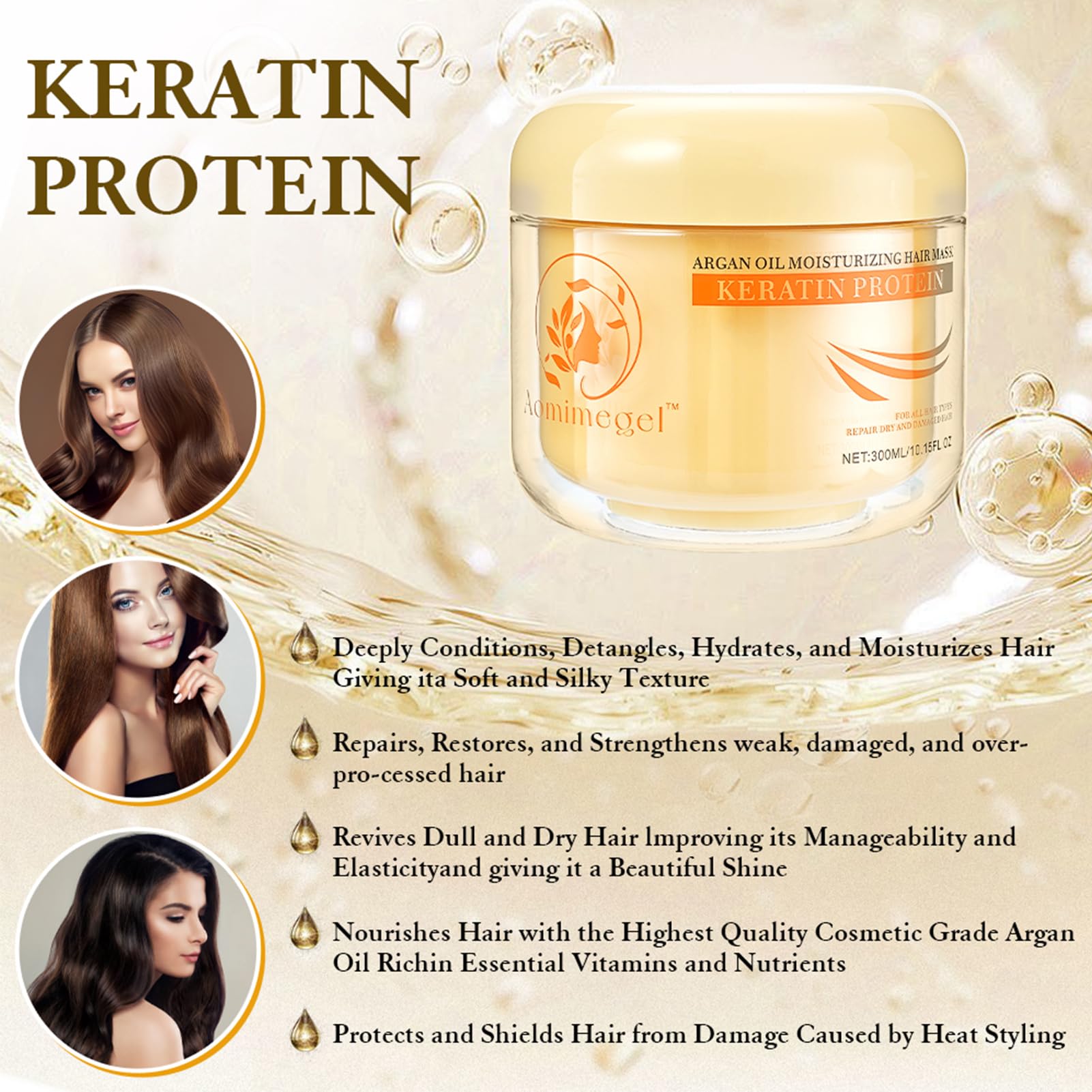 Aomimegel Collagen Hair Mask cream texture close-up signaling rich hydration.