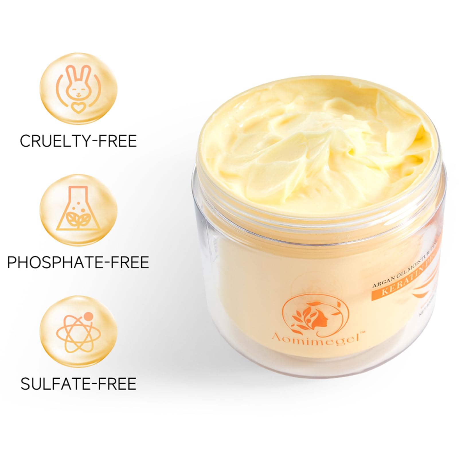 Aomimegel collagen hair mask ingredients label highlighting argan oil and keratin.