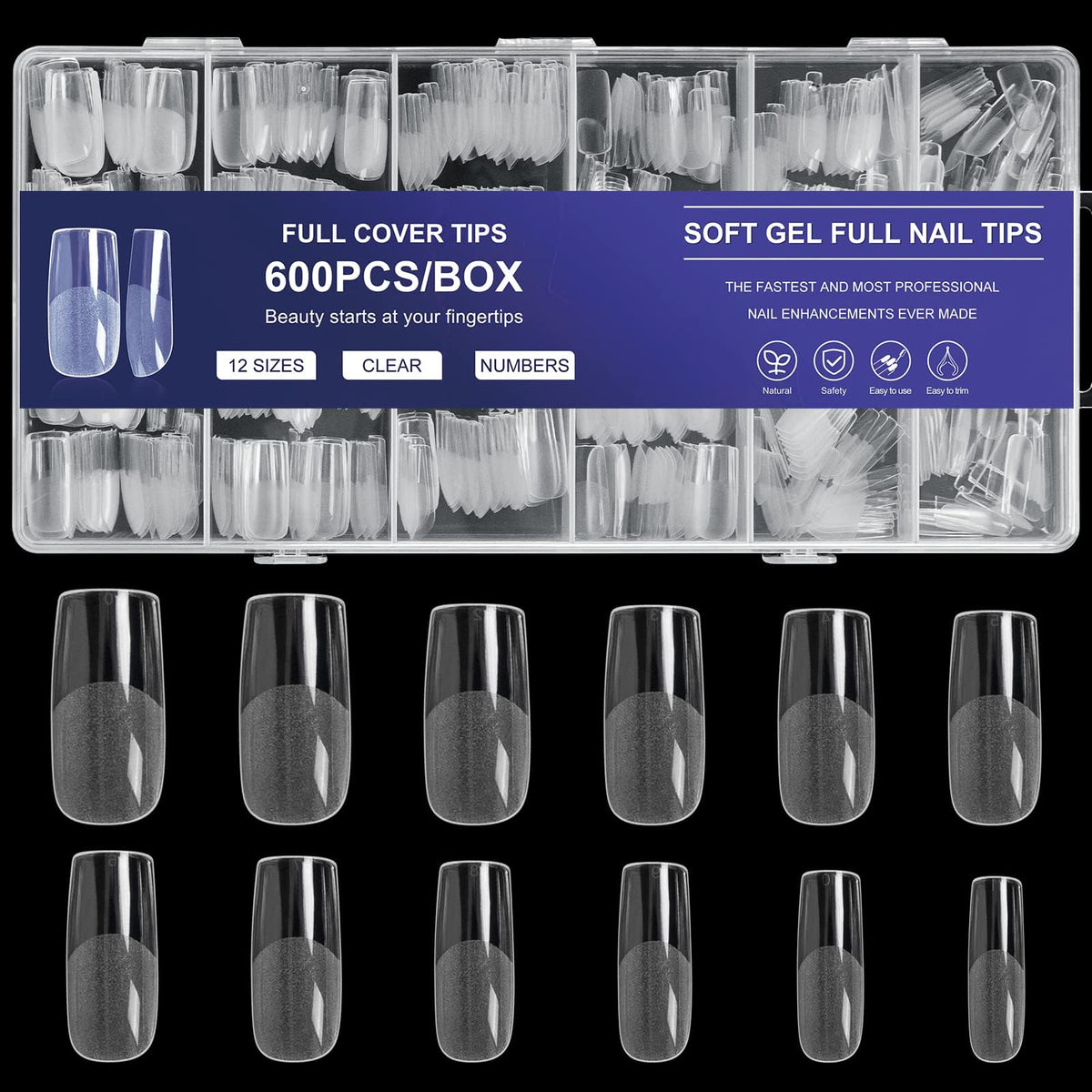 AORAEM square nail tips full cover for DIY manicure and long-lasting wear