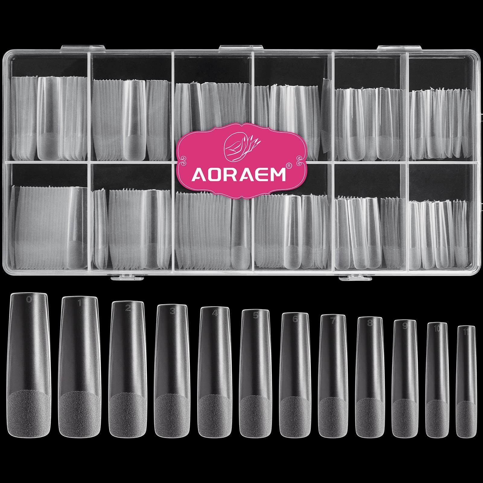 AORAEM XXL square clear nails kit with case for organized 240 tips