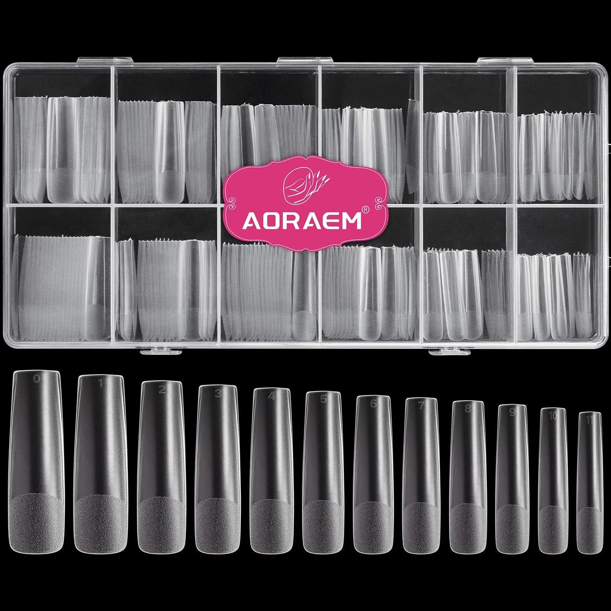 AORAEM XXL square clear nails kit with case for organized 240 tips