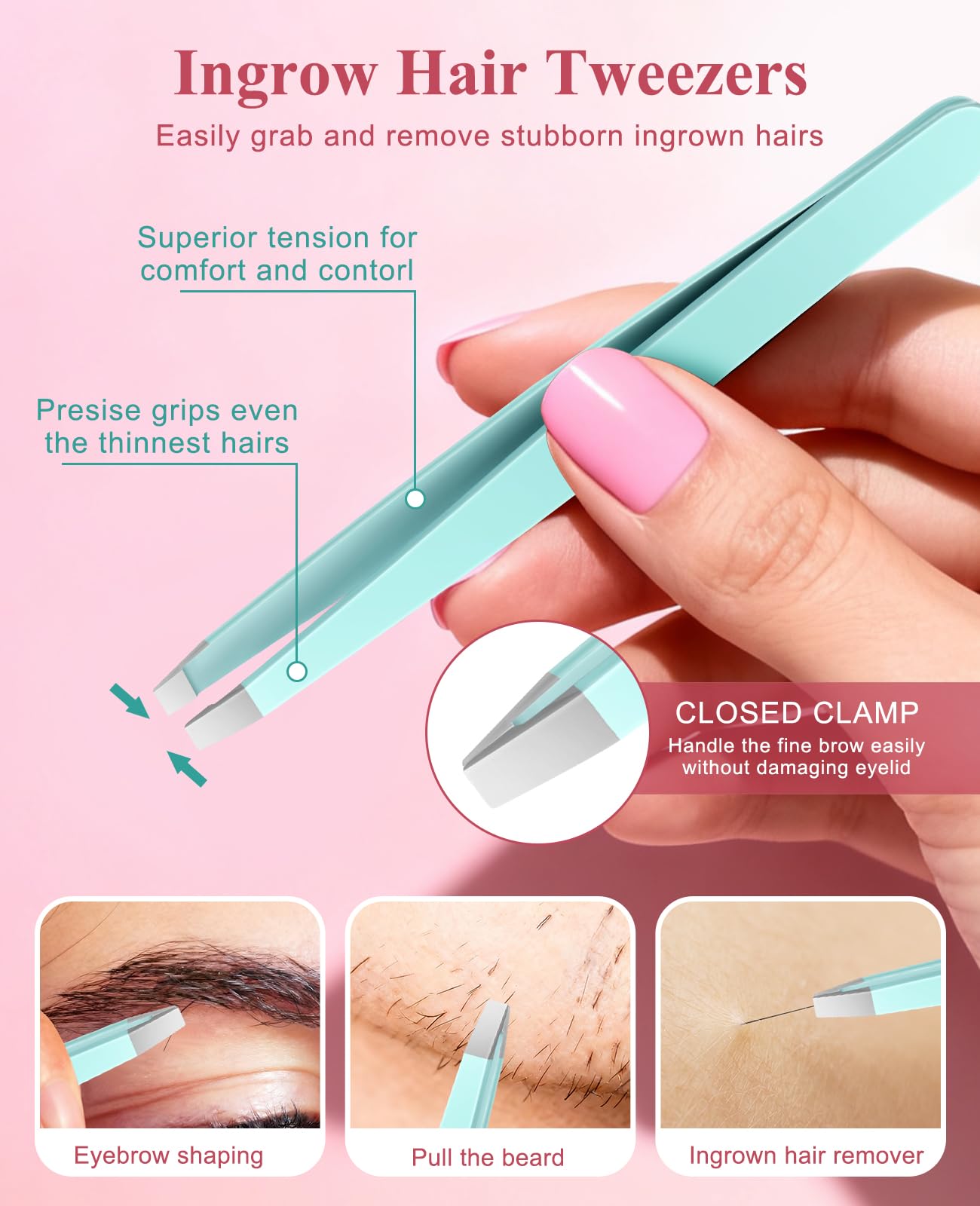 Aosnare flat tweezers with secure grip for stubborn hairs