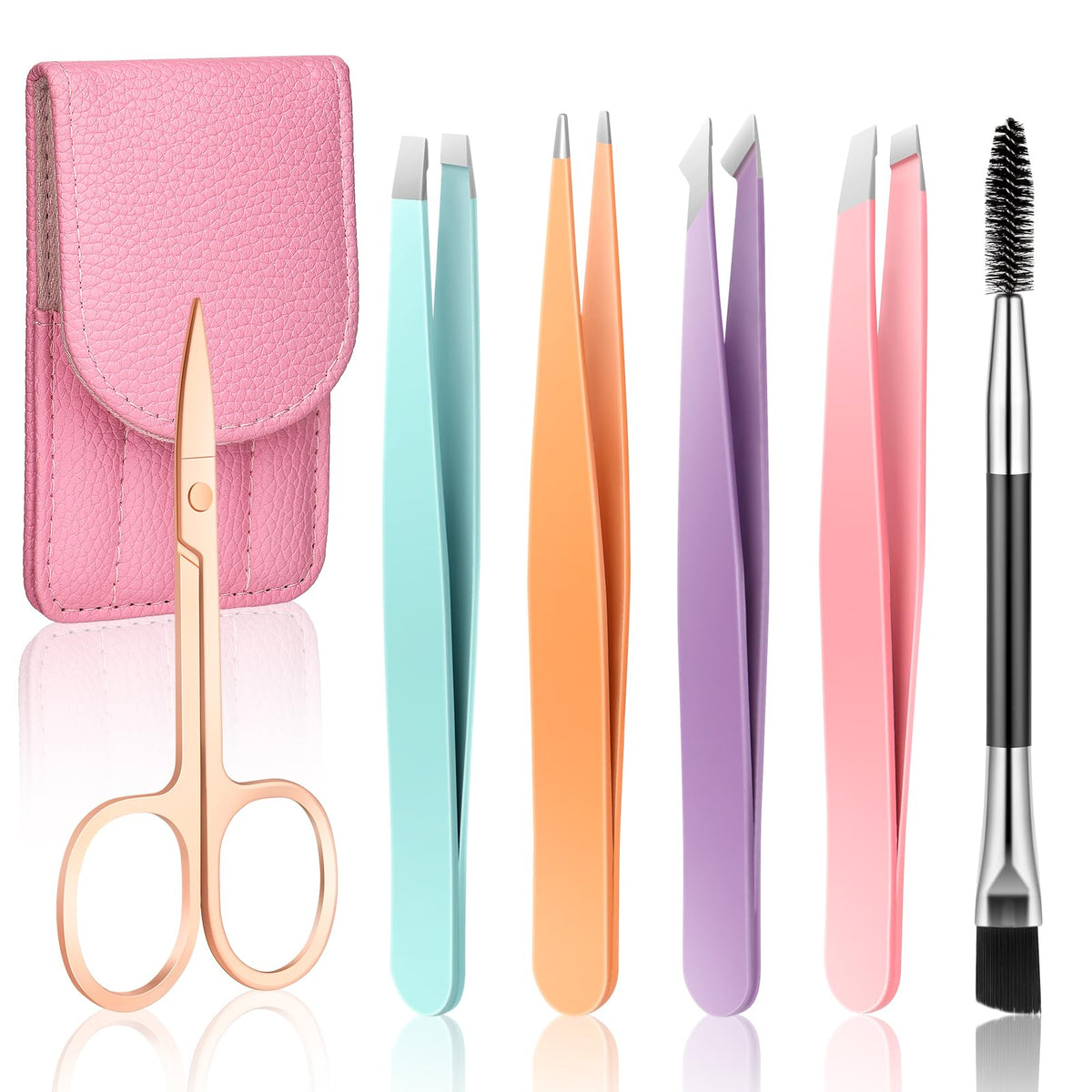 Aosnare tweezers set overview showing the complete grooming kit for precision