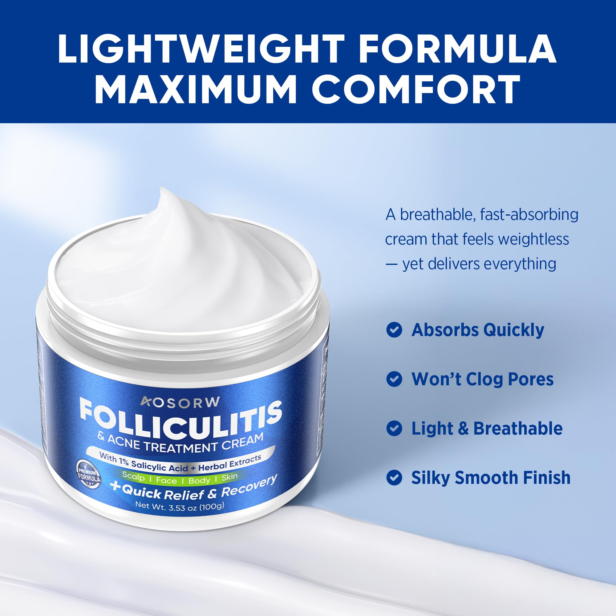 AOSORW Folliculitis Cream on the face for gentle daily care.