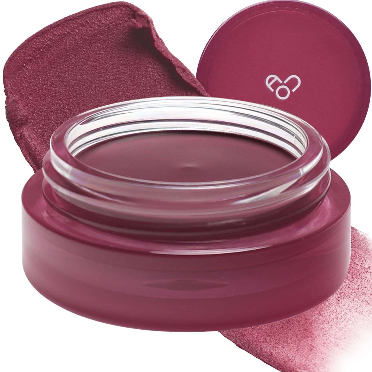 AOU Floofy Matte Balm on lips with muted magenta tint and cushion finish.