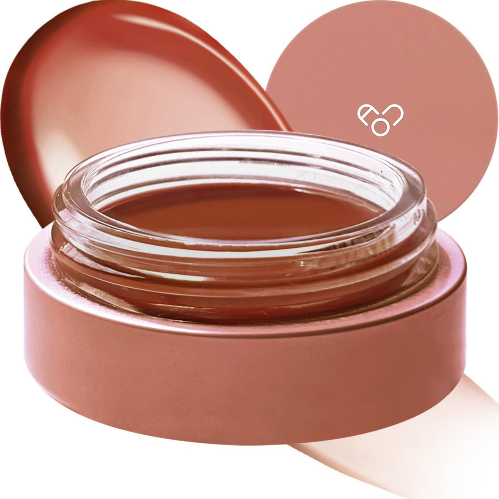 AOU Glowy Tint Balm chocolate swatch for warm skin tones with a muted brick hue.