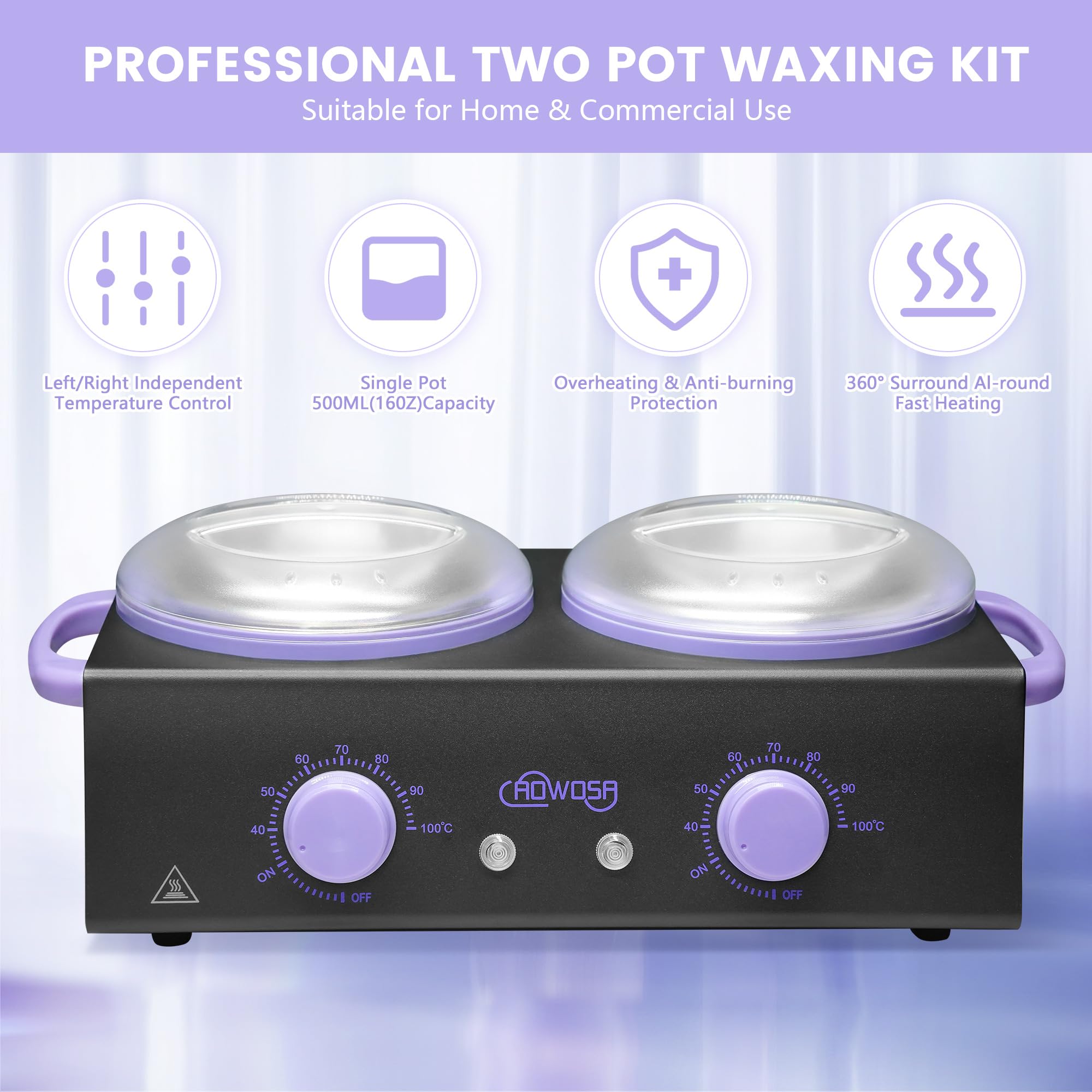 AOWOSA wax warmer with independent left and right temperature controls.