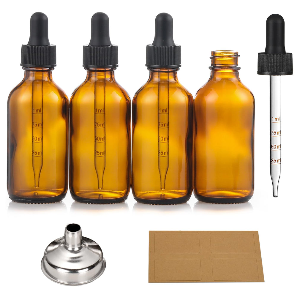 AOZITA four-pack 1oz amber bottles with calibrated droppers for precise dosing.