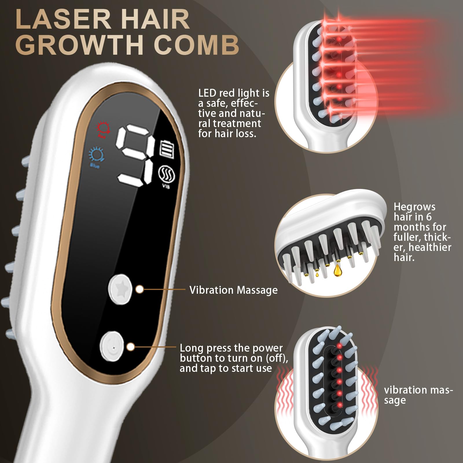 Apbier Laser Hair Growth Comb teeth separated showing direct scalp access.