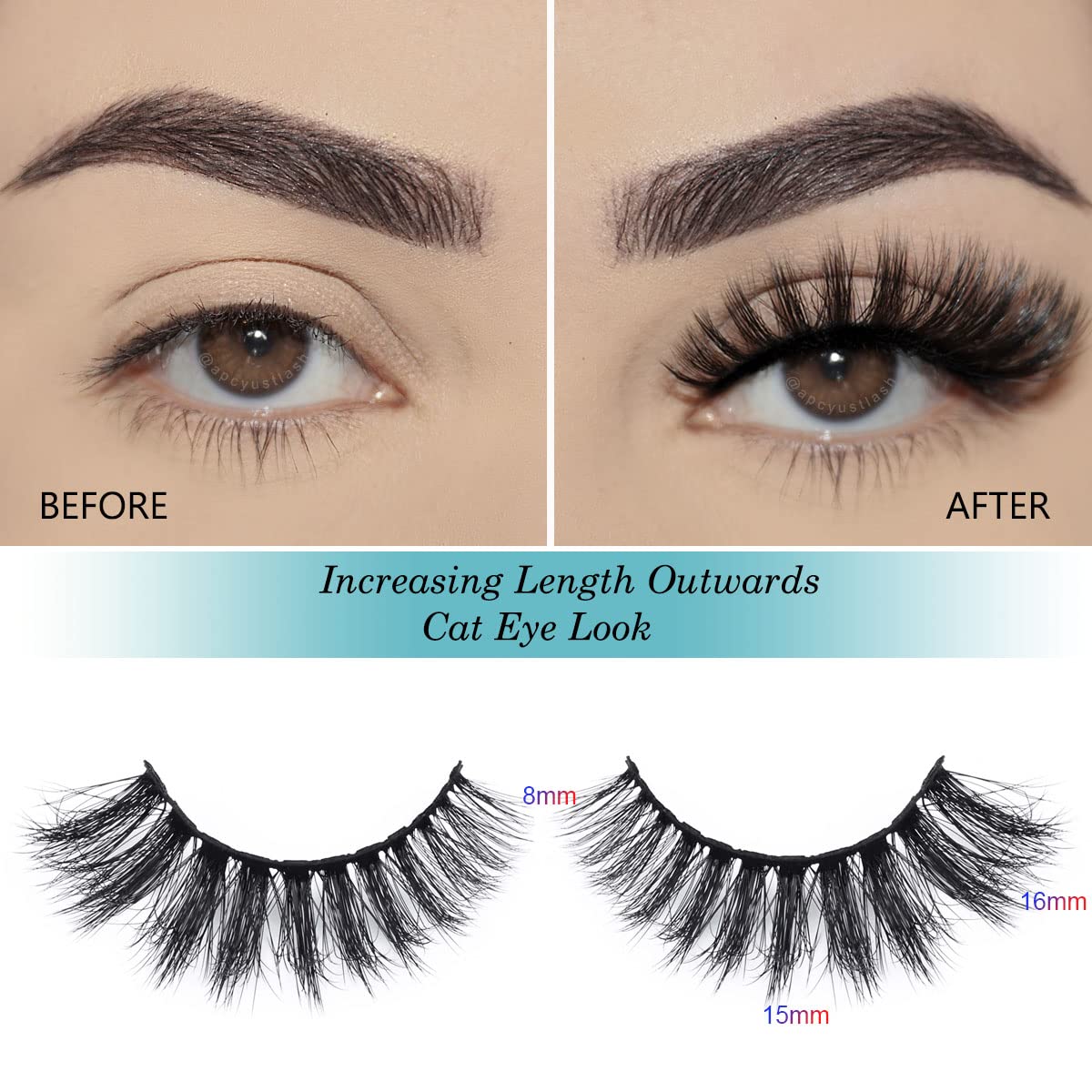 APCYUST 15mm natural length lashes suited for everyday enhancement.