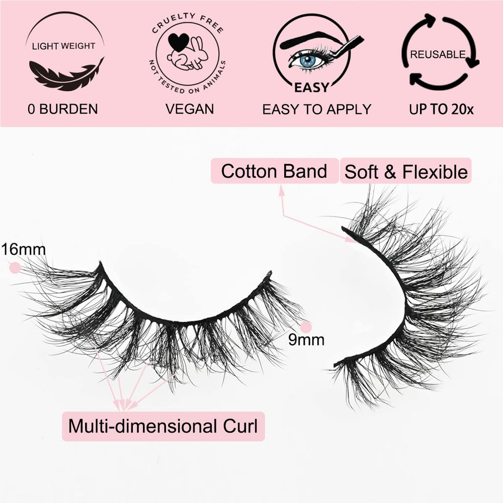 APCYUST Lashes 16mm fluffy volume with dramatic cat-eye silhouette.