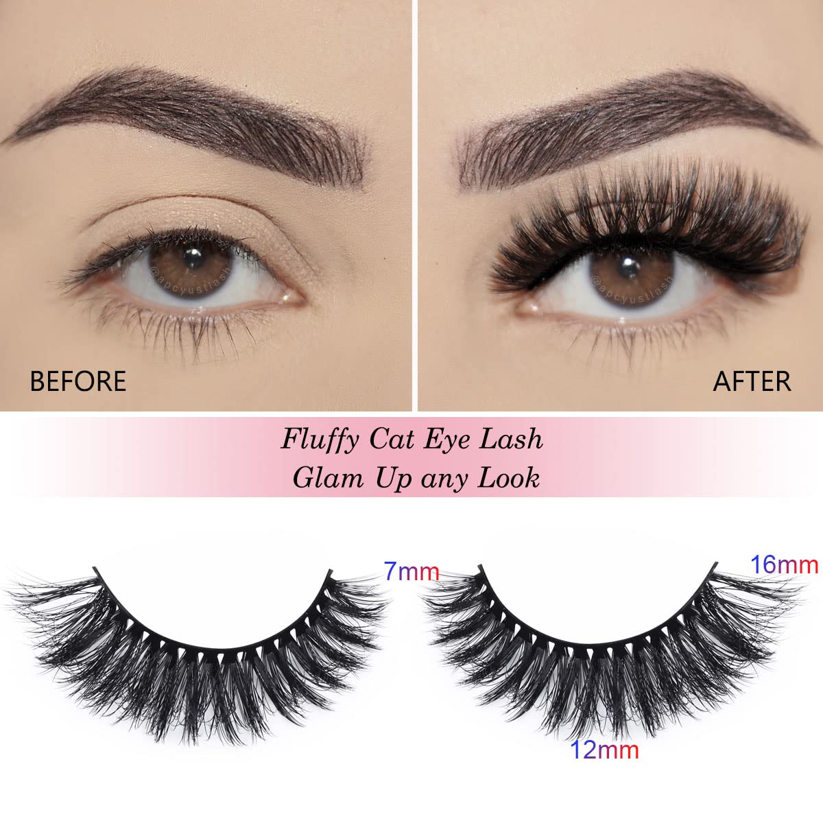 APCYUST dramatic cat-eye look using 5D faux mink-inspired lashes for volume.