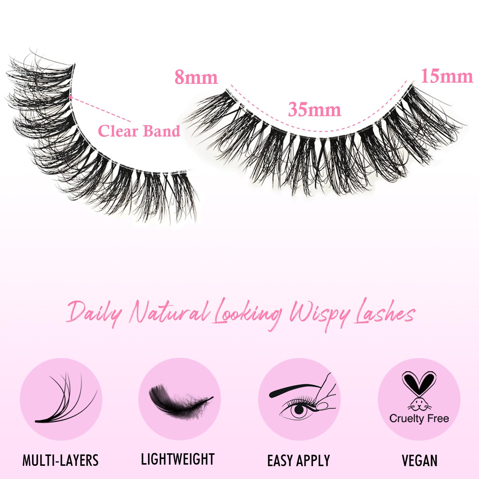 APCYUST Lashes invisible clear band blends seamlessly with lash line.