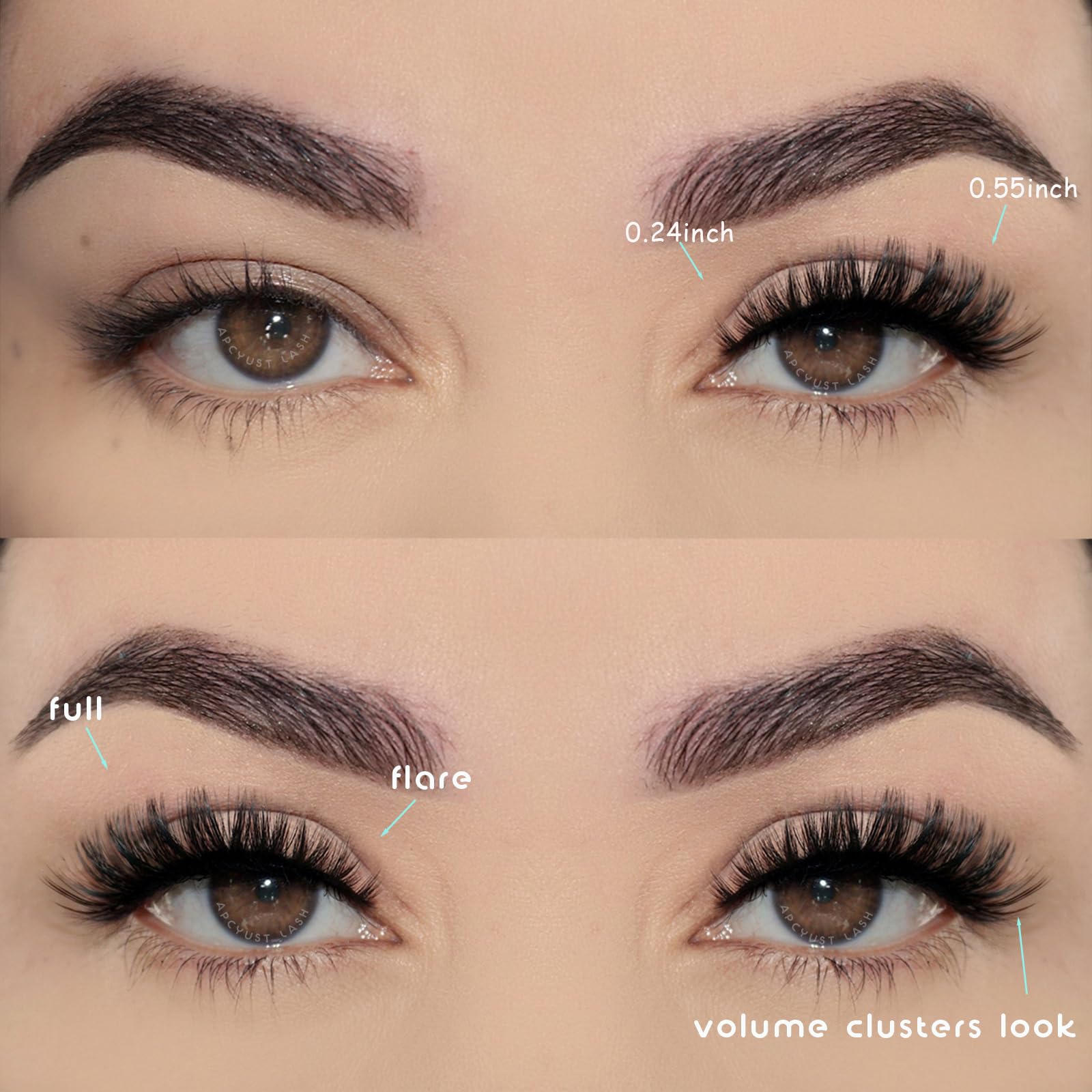 APCYUST Lashes wispy cat-eye close-up highlights natural shape and definition.