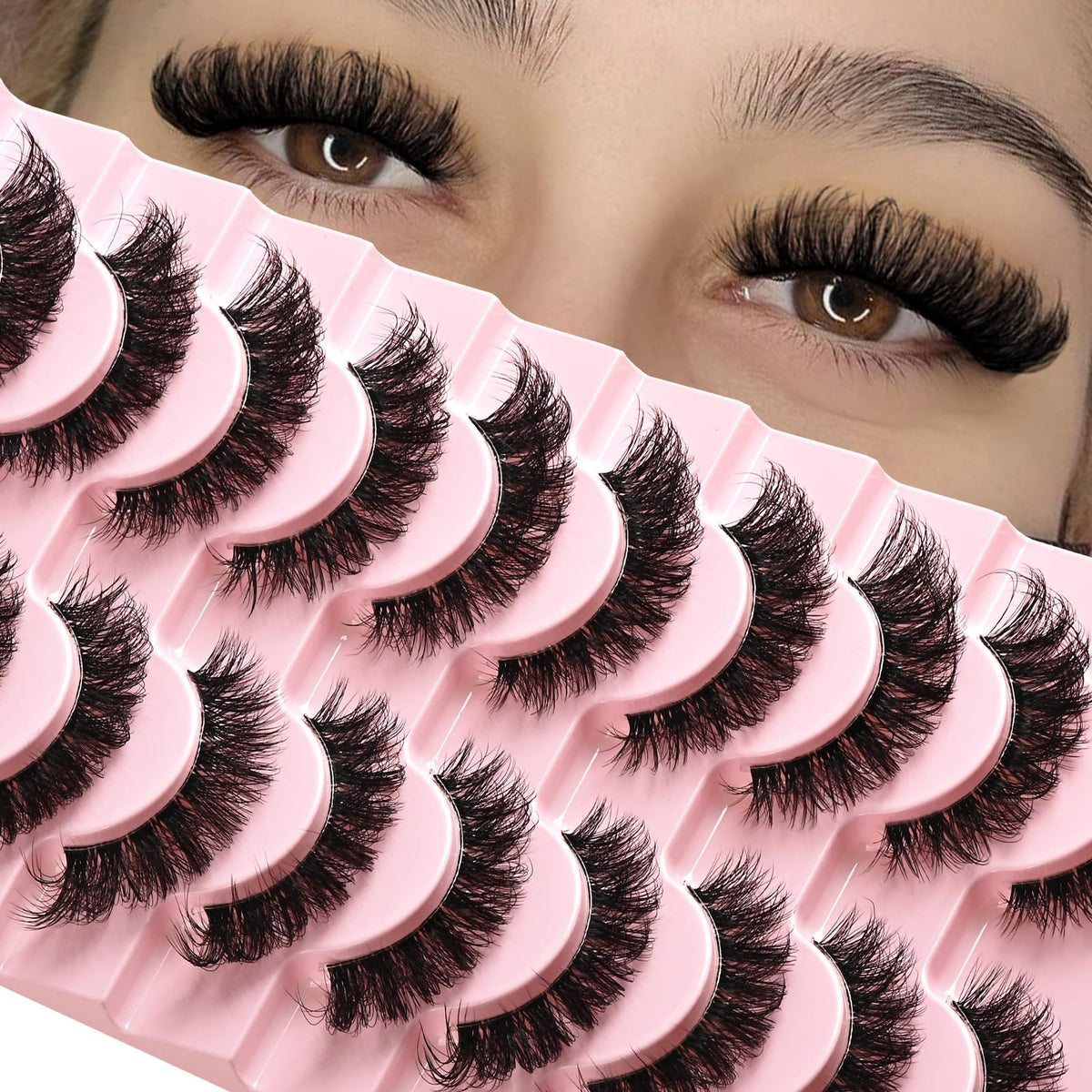 APCYUST Lashes Wispy Cat Eye Strip for natural lift.