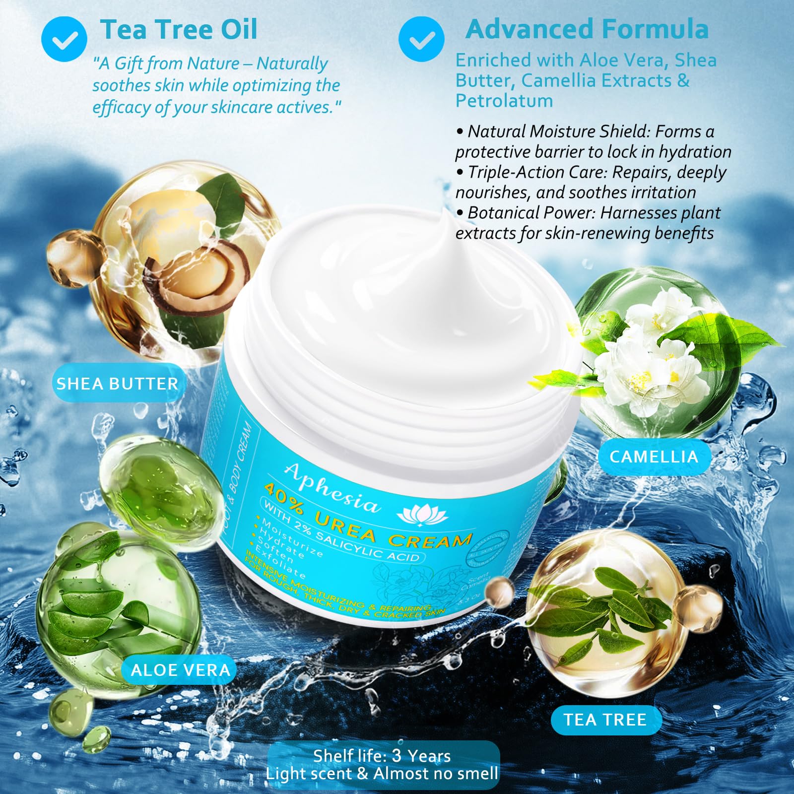 Aphesia Urea Cream 40% foot heel application for deep moisturization.