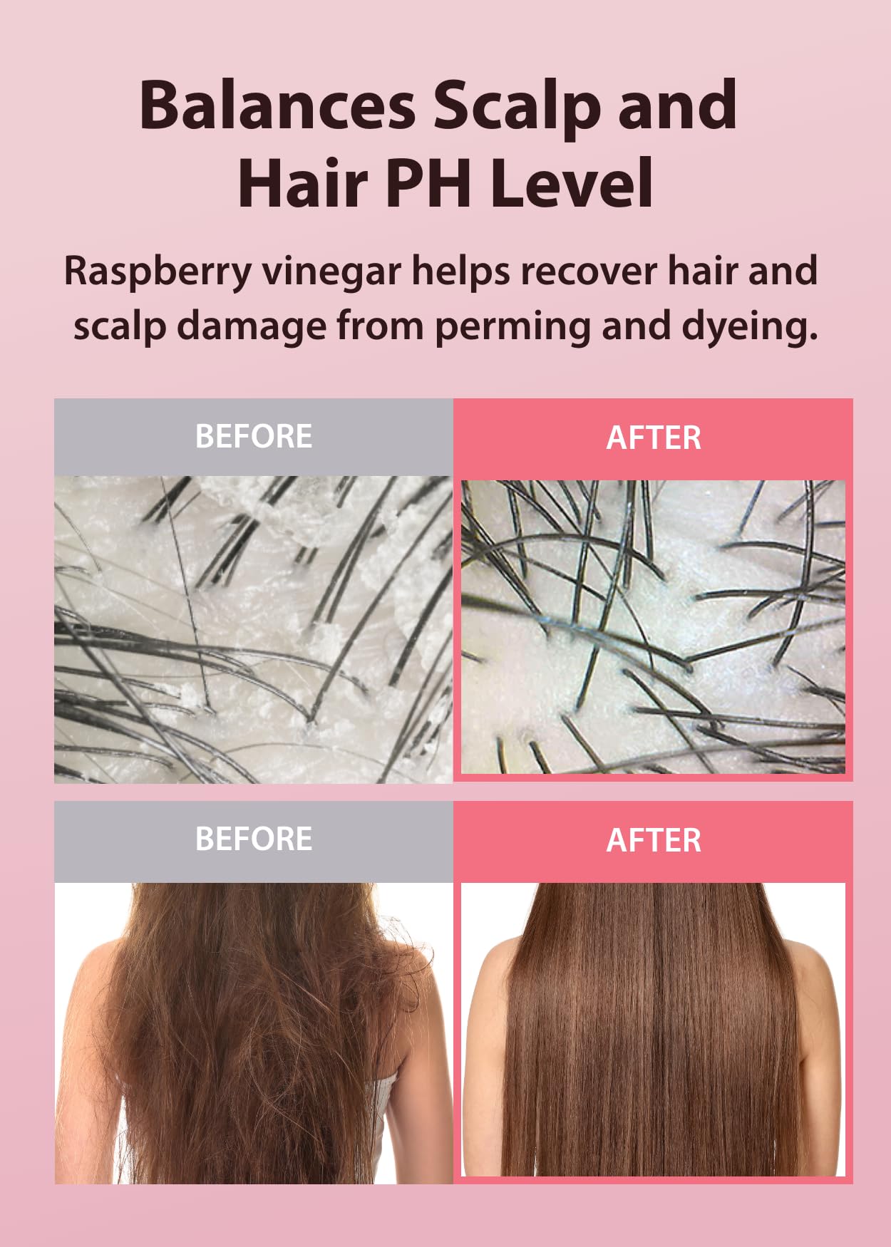 Shampoo bottle displays pH-balanced formula for healthier hair.