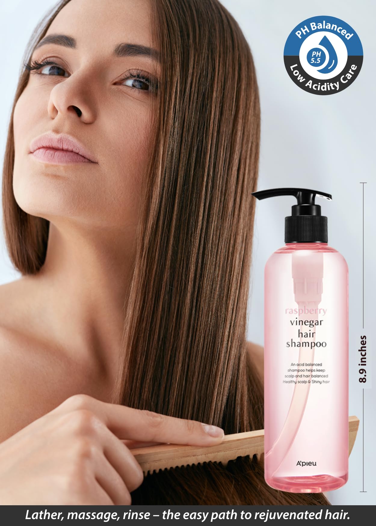 Close-up of scalp care with A'PIEU bottle for soothing relief.