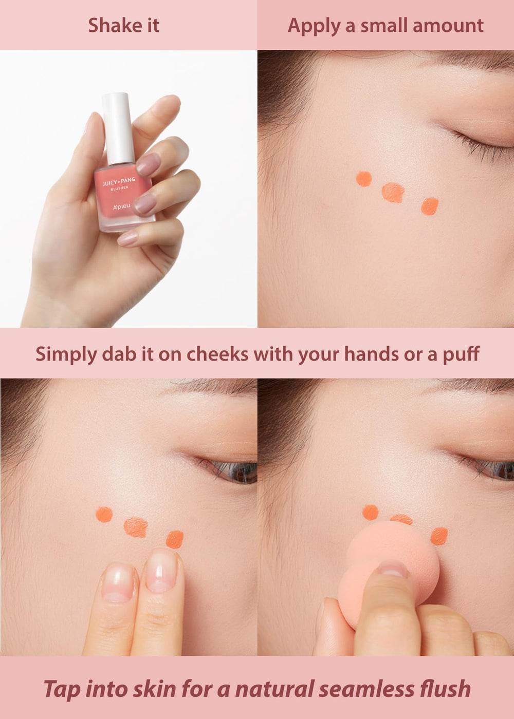 Shake-before-use cue on A'PIEU Juicy-Pang PK03 bottle for even pigment.