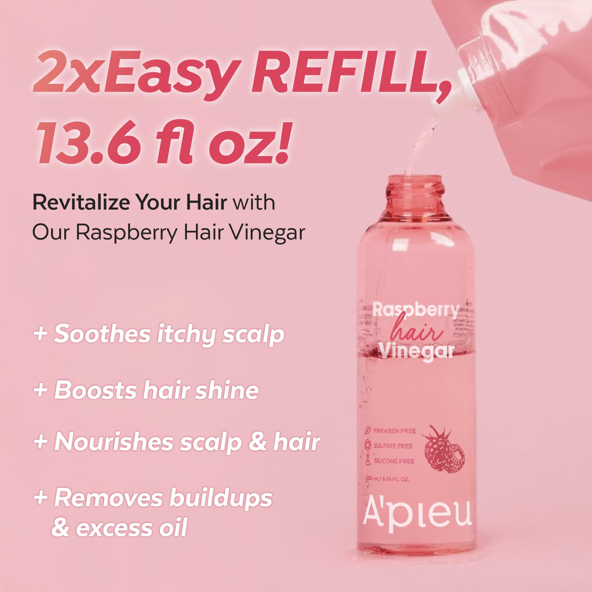 A’PIEU Raspberry Hair Vinegar bottle open ready for quick, refreshing scalp detox.