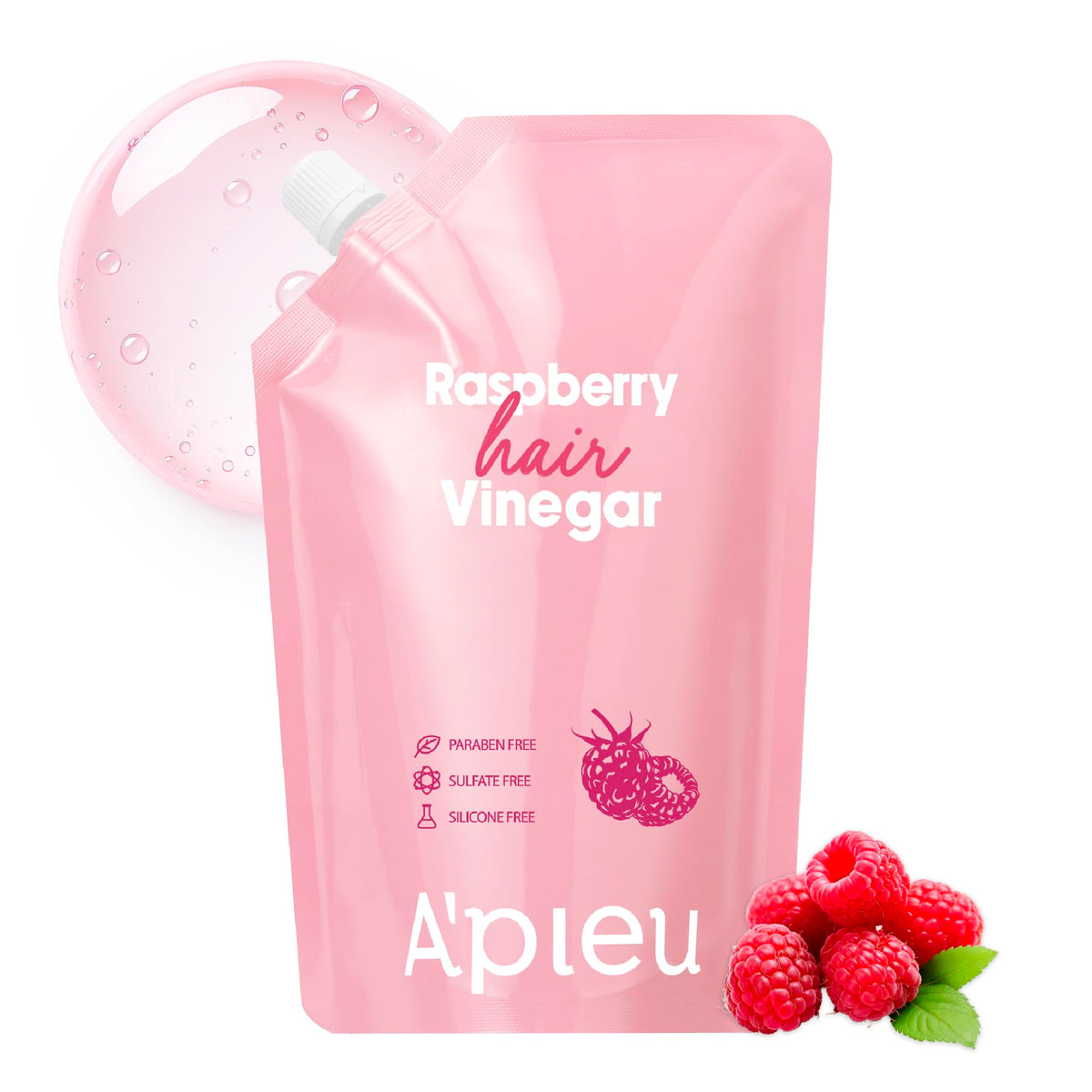 A’PIEU Raspberry Hair Vinegar refill bottle with eco-friendly packaging for daily scalp refresh.
