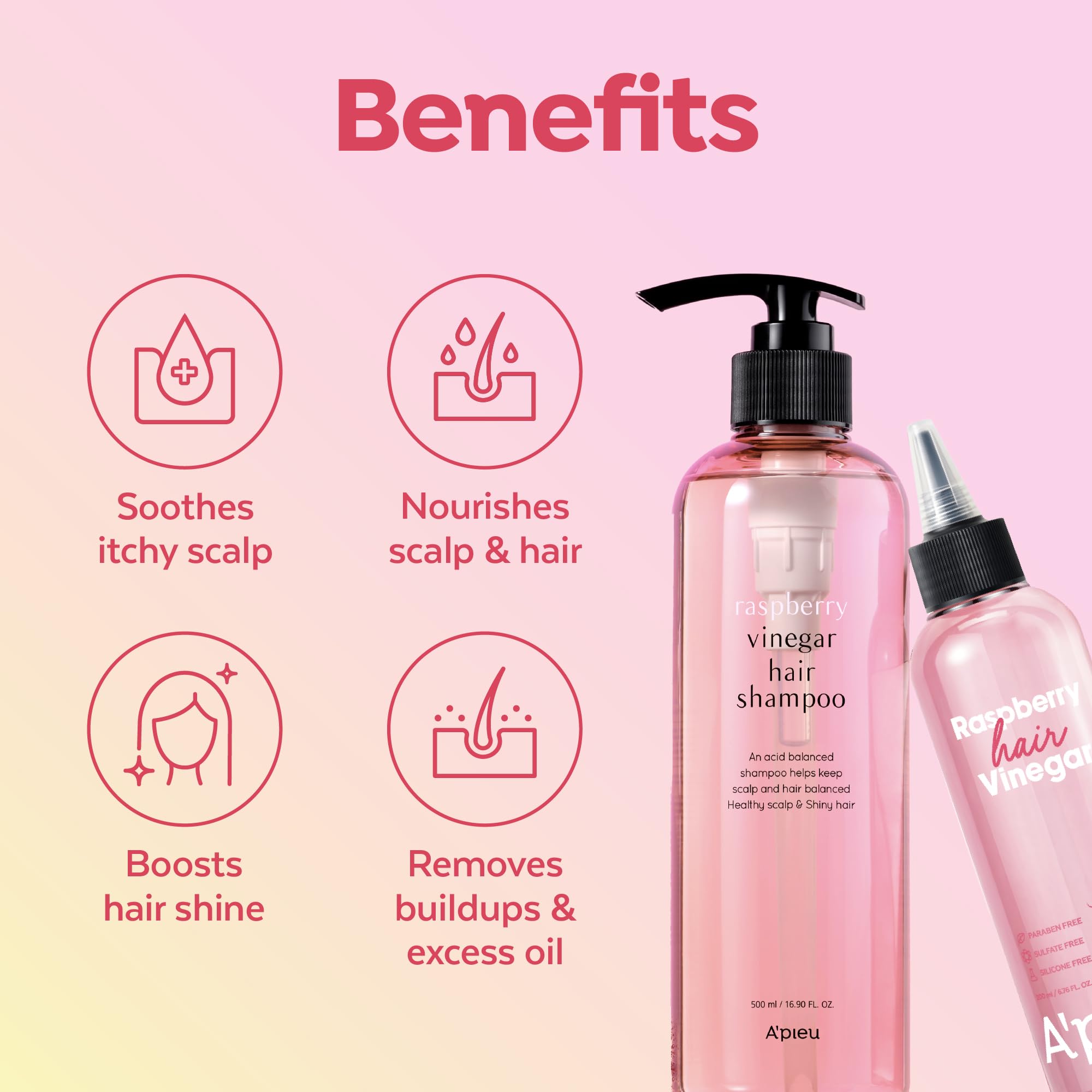 A’PIEU Raspberry Vinegar Set displayed for complete scalp care routine.
