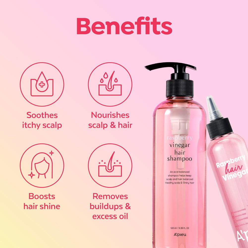 A’PIEU Raspberry Vinegar Set displayed for complete scalp care routine.