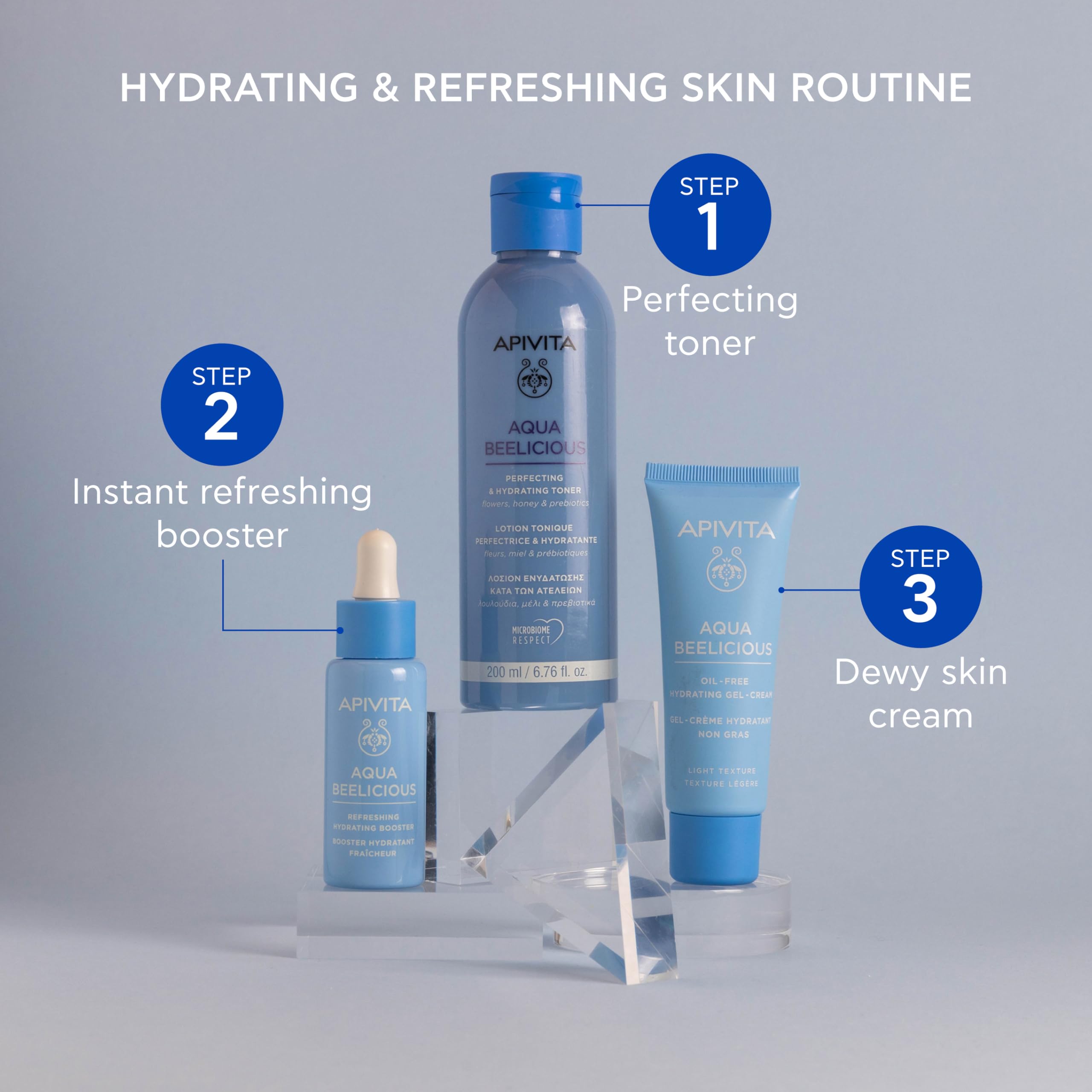 APIVITA Aqua Beelicious toner after-use glow on skin surface.