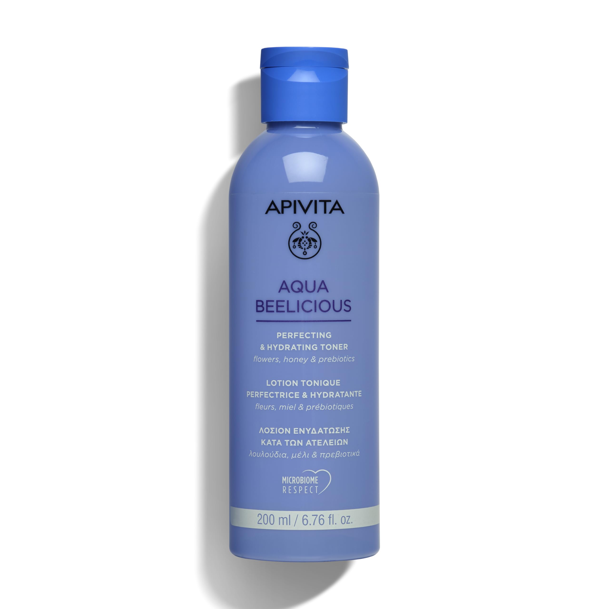 APIVITA Aqua Beelicious toner bottle shows hydrating formula for refreshed skin.