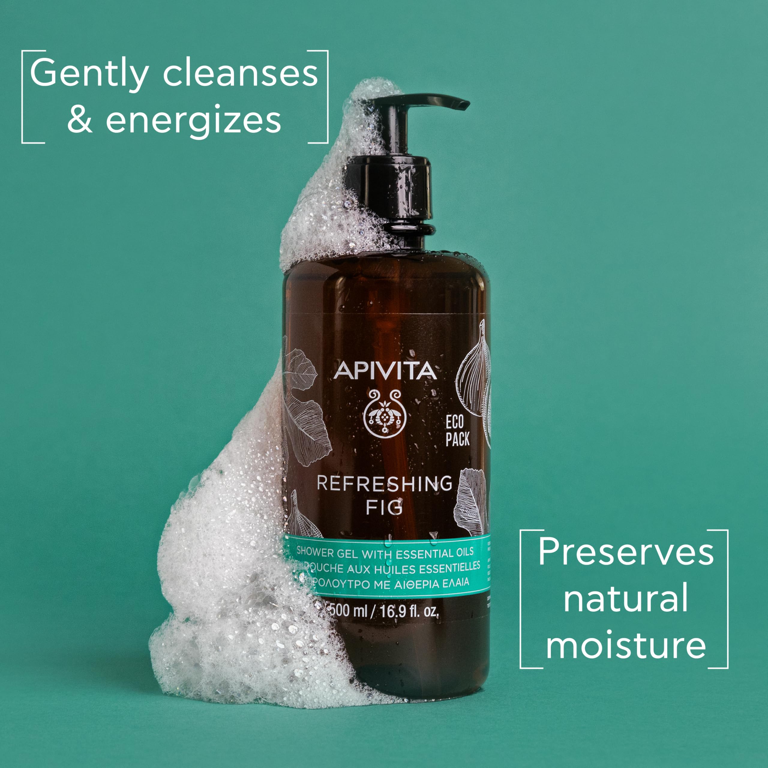 Close-up of fig extract in APIVITA shower gel highlighting moisture.
