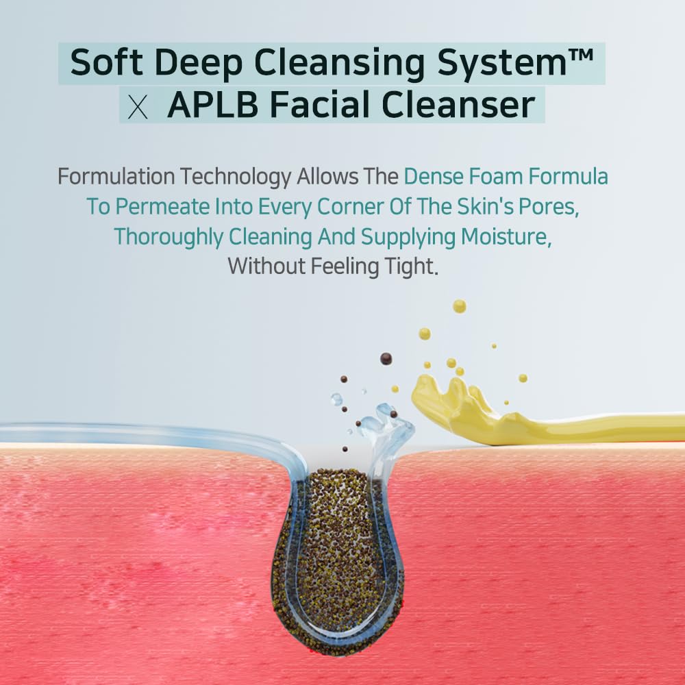 Hands apply APLB cleanser to demonstrate easy massage for pores.