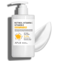 APLB retinol vitamin C body lotion bottle promotes hydration and smoother skin texture.