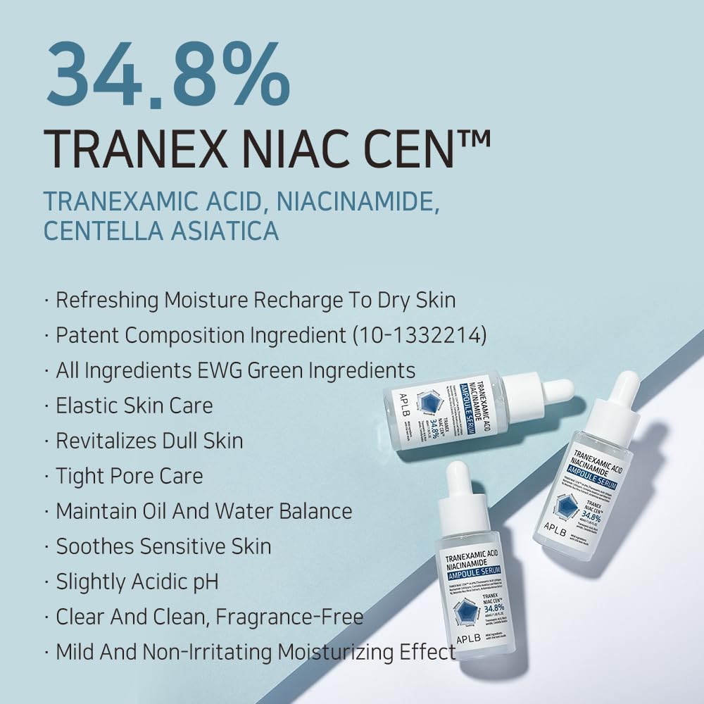 APLB Tranex NIAC Cen Serum packaging beside bottle on clean surface