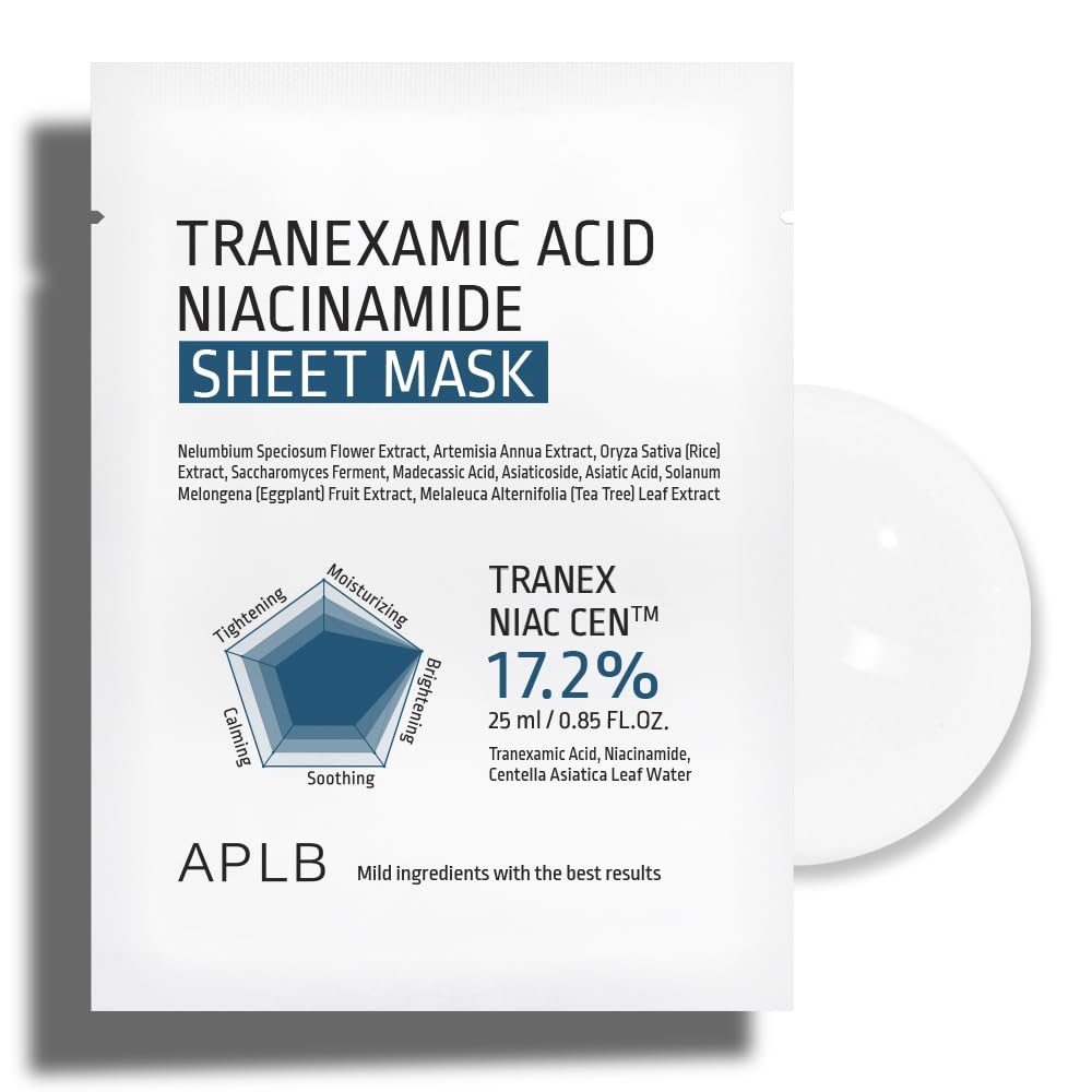 APLB Tranexamic Acid Niacinamide Sheet Mask pack front for long-lasting hydration.