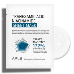 APLB Tranexamic Acid Niacinamide Sheet Mask pack front for long-lasting hydration.