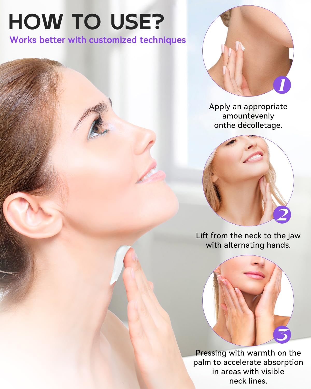 APLEFBE neck cream being massaged upward along jawline