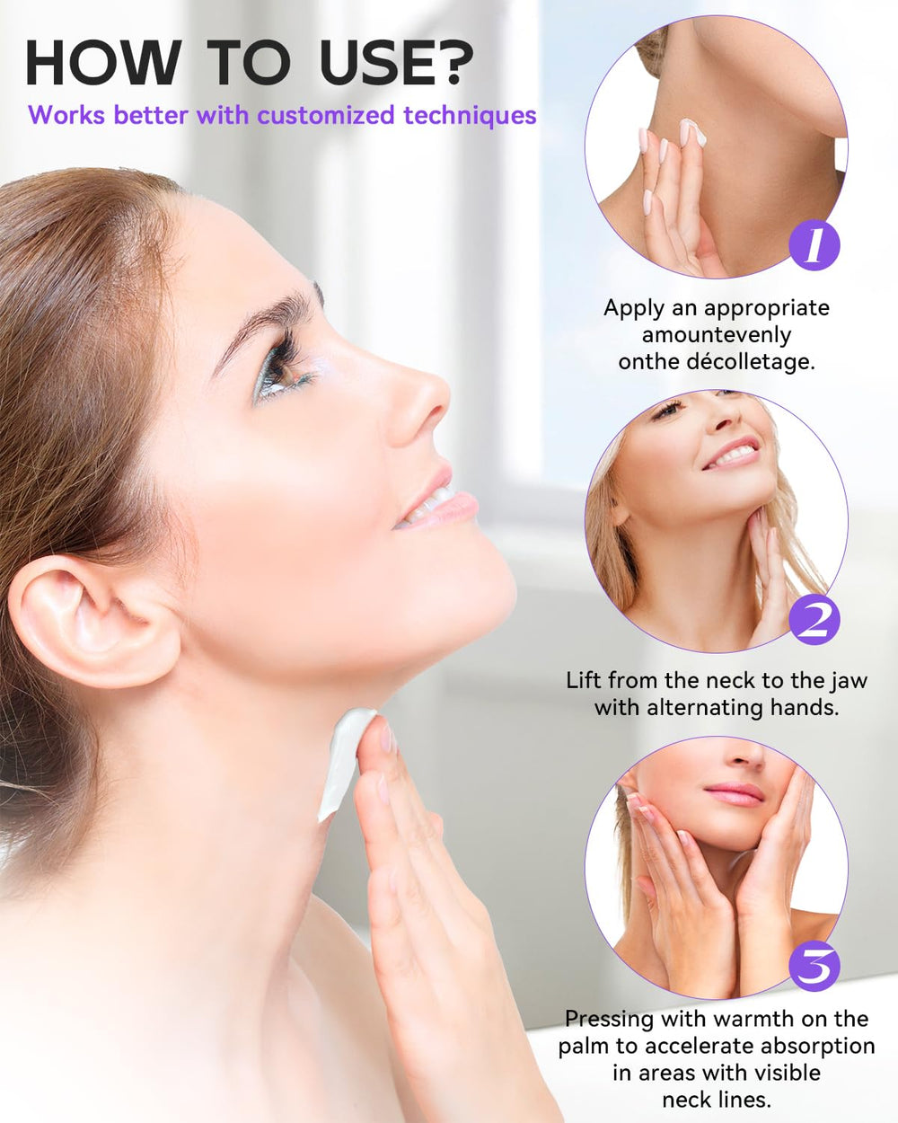 APLEFBE neck cream being massaged upward along jawline