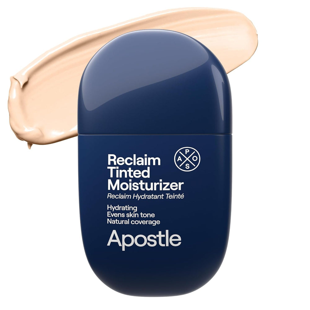 APOSTLE Reclaim tinted moisturizer bottle close-up showing hydration and natural tint