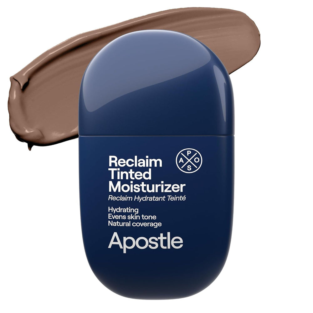 APOSTLE Reclaim tinted moisturizer bottle pour with natural matte finish.