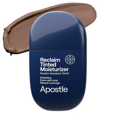 APOSTLE Reclaim tinted moisturizer bottle pour with natural matte finish.