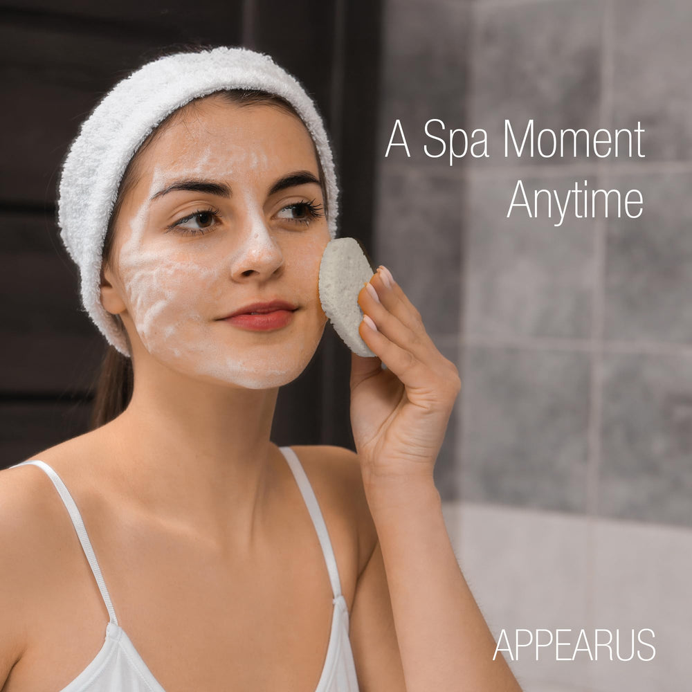 Appearus white sponges provide compact storage and quick activation for daily use.