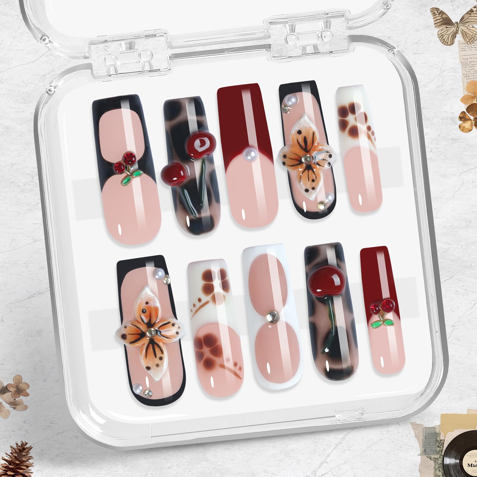 Appife trendy cherry-leopard nails showcase glossy finish for bold everyday fashion.