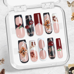 Appife trendy cherry-leopard nails showcase glossy finish for bold everyday fashion.