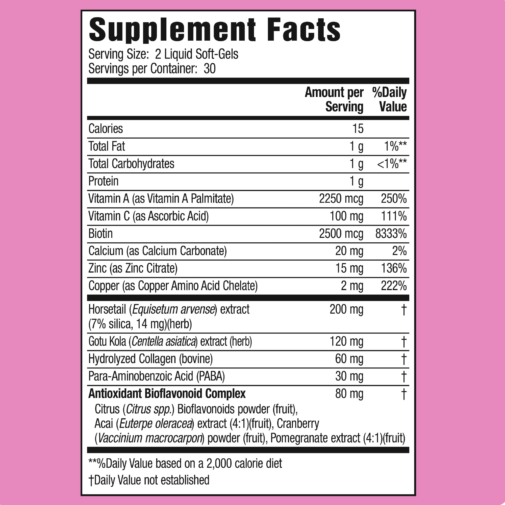 Applied Nutrition Longer Stronger Hair & Nails bottle back label shows ingredients and recommended use.